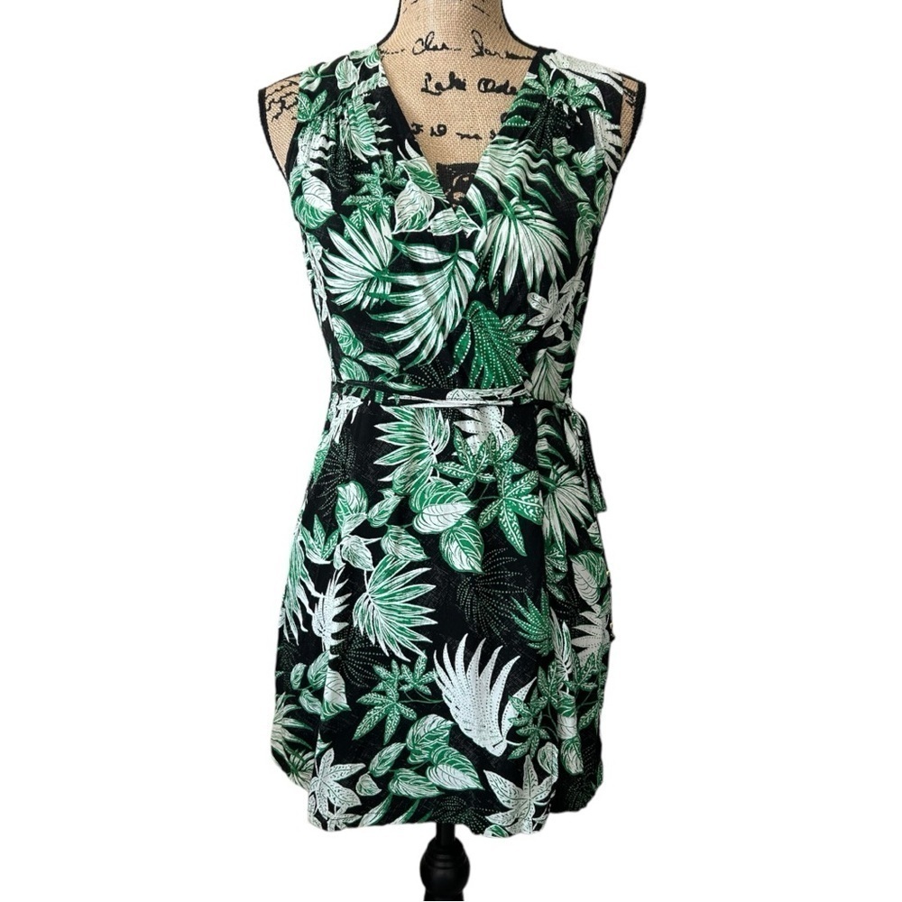 Calvin Klein Black Green White Tropical Print Sleeveless Romper